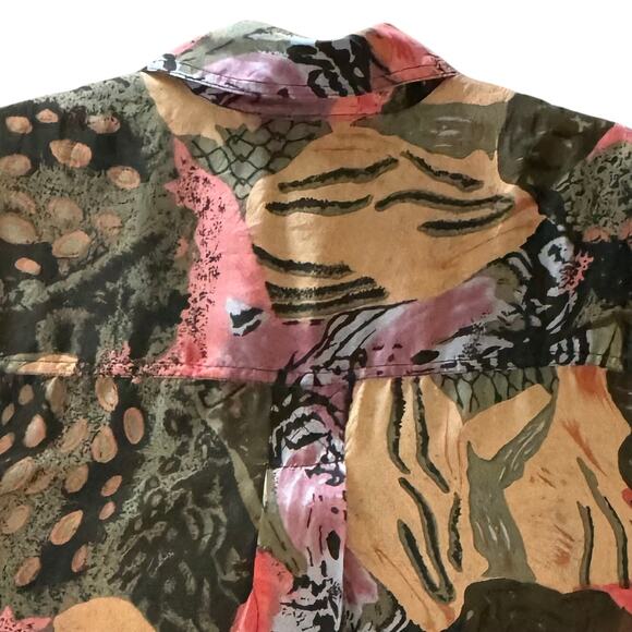 VTG Leena Studio Button Up Floral Boho Silk Sleeveless Blouse Women M Brown Pink - Picture 6 of 8